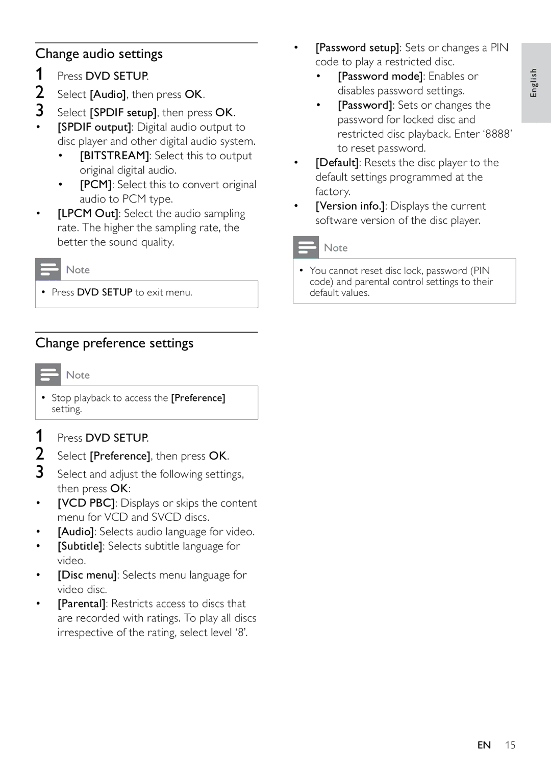 Philips 22PFL3805H/12 user manual Change audio settings, Change preference settings 