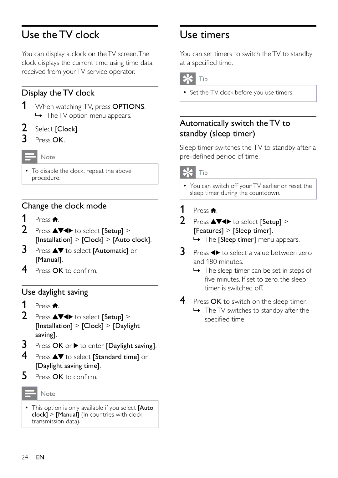 Philips 22PFL3805H/12 user manual Use the TV clock, Use timers 