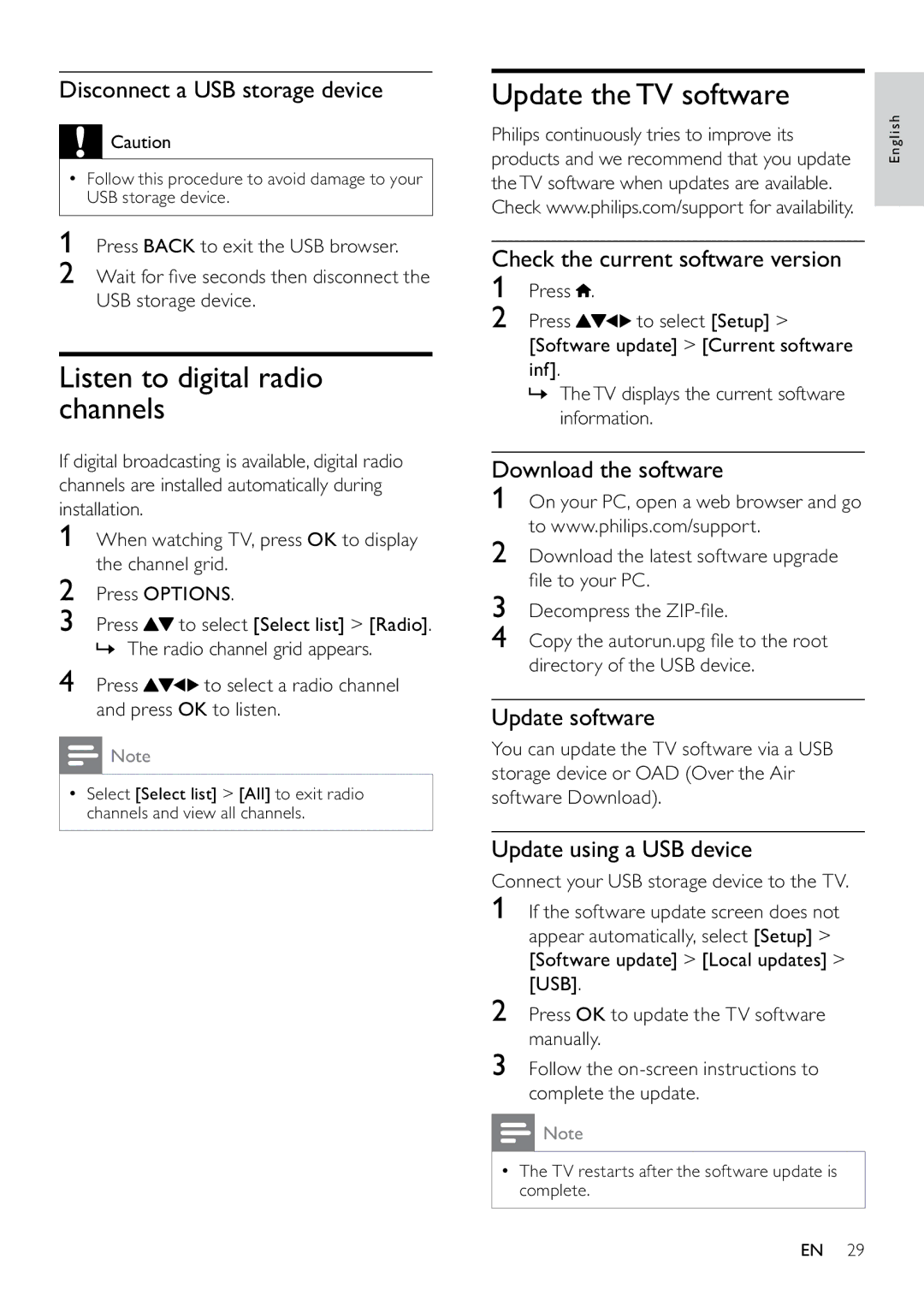 Philips 22PFL3805H/12 user manual Listen to digital radio channels, Update the TV software 