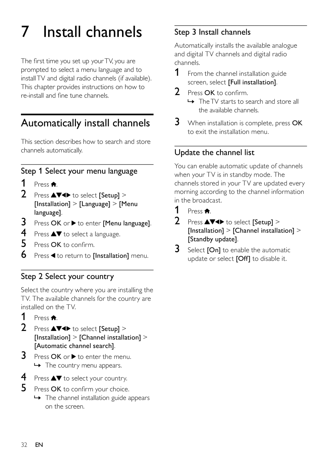 Philips 22PFL3805H/12 user manual Install channels, Automatically install channels 