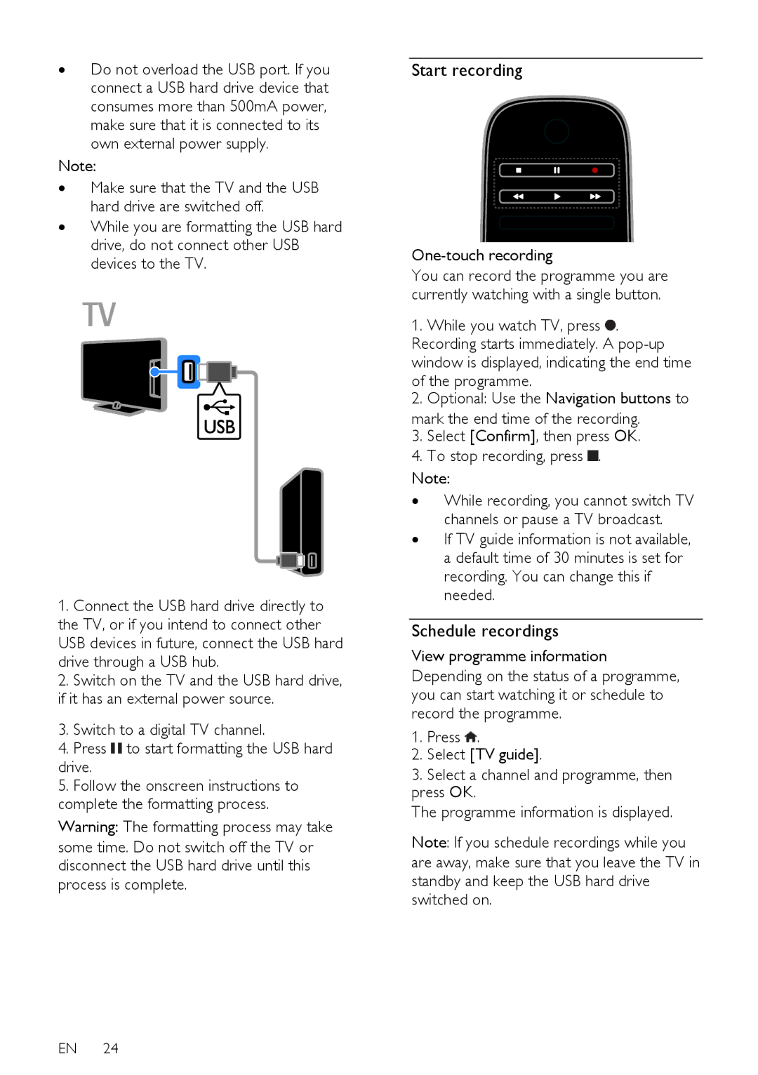 Philips 22PFL4208H/K/T user manual Start recording, Schedule recordings, One-touch recording, View programme information 