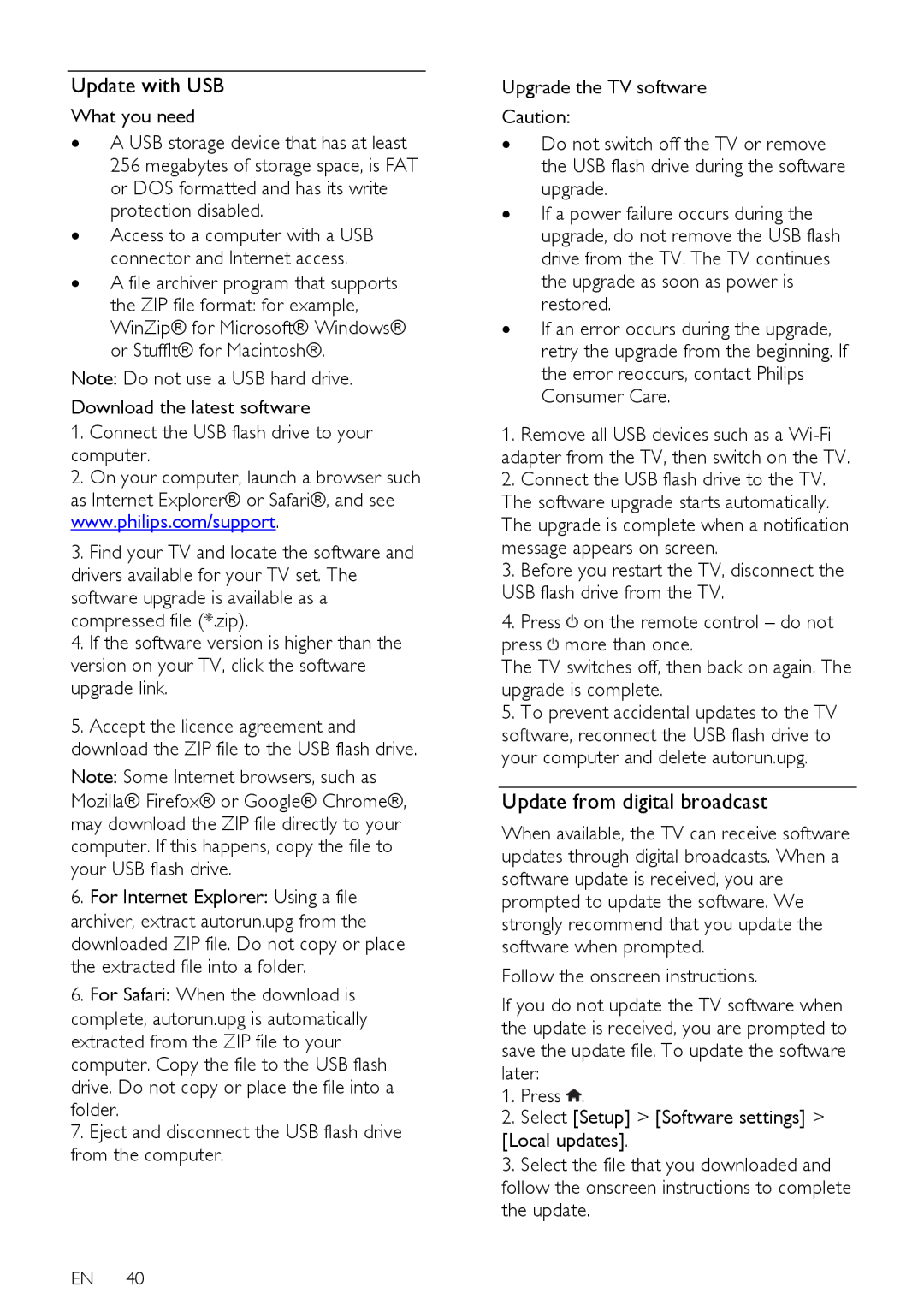 Philips 22PFL4208H/K/T, 24PFL42x8H/K/T user manual Update with USB, Update from digital broadcast 