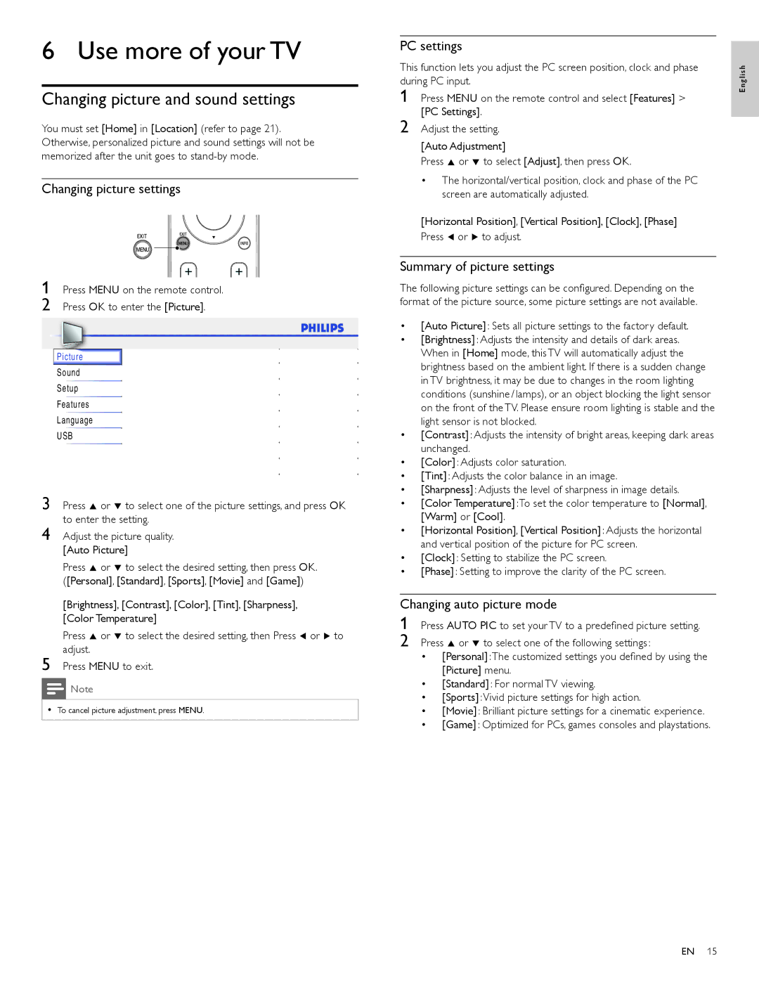 Philips 22PFL4505D, 19PFL4505D user manual Use more of your TV, Changing picture and sound settings 