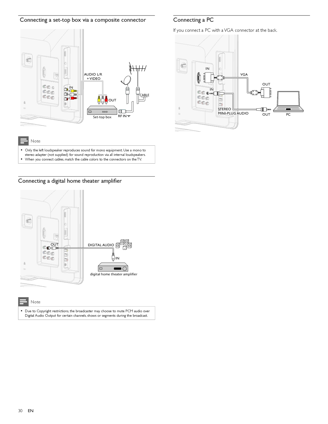 Philips 19PFL4505D Connecting a set-top box via a composite connector, Connecting a digital home theater ampliﬁer 