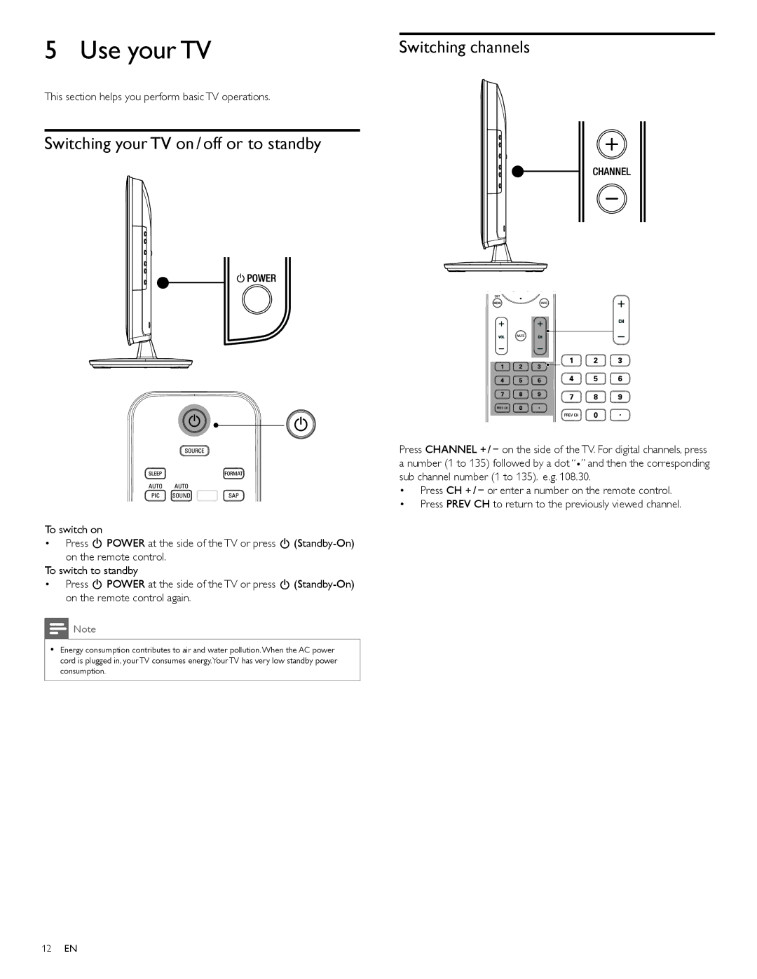 Philips 22PFL4505D user manual Use your TV, Switching your TV on / off or to standby, Switching channels 