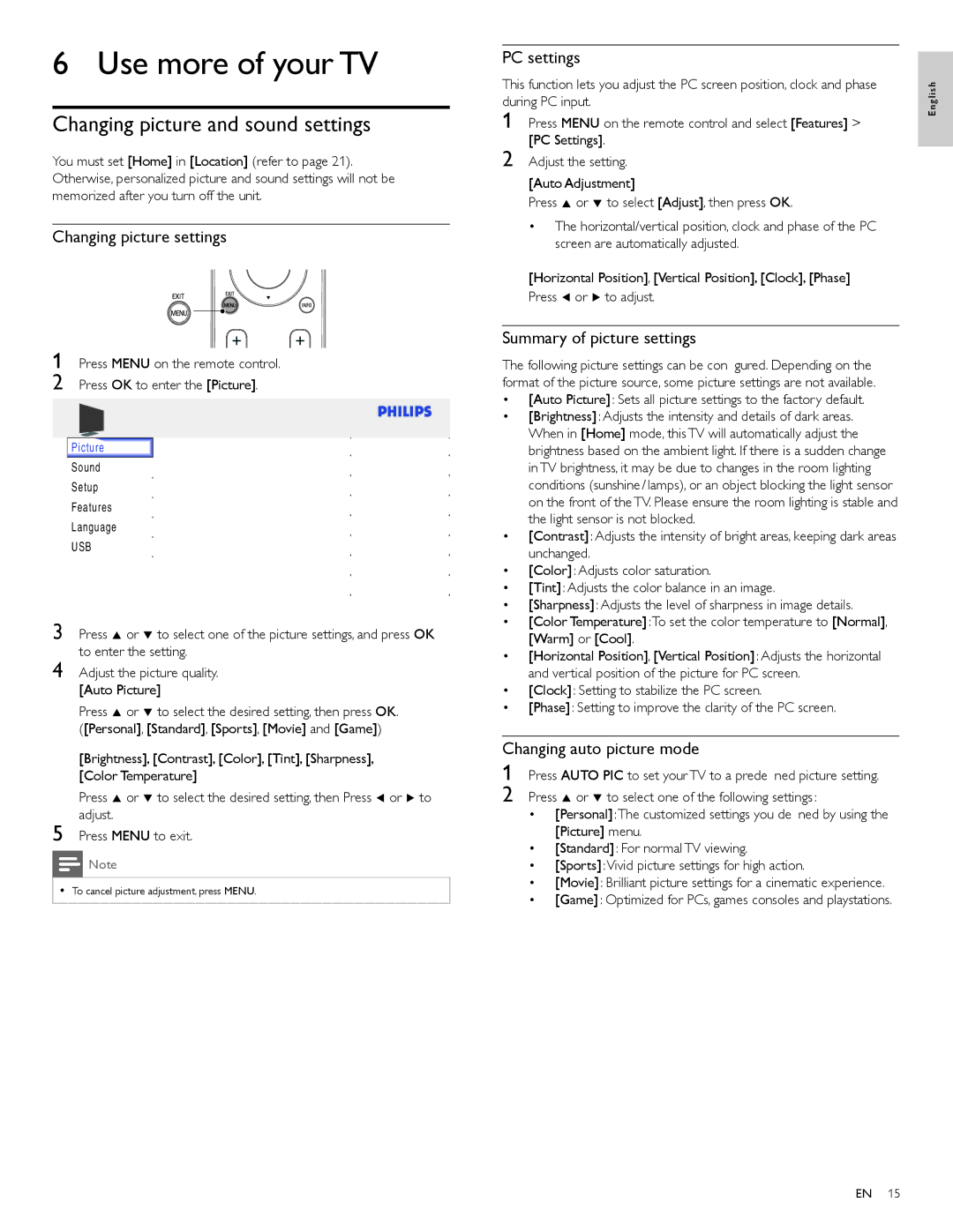 Philips 22PFL4505D user manual Use more of your TV, Changing picture and sound settings 