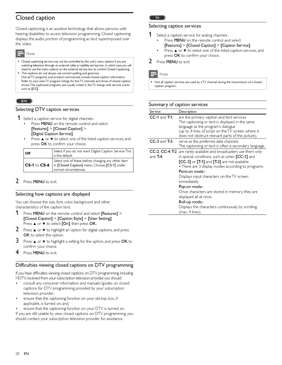 Philips 22PFL4505D user manual Closed caption 