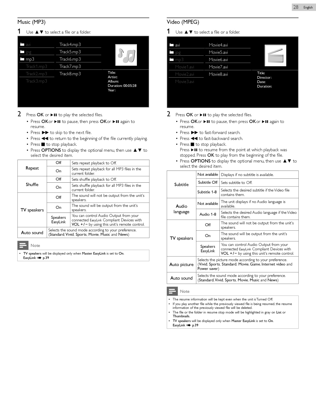 Philips 26PFL4907, 22PFL4907, 32PFL4907 user manual Music MP3, Video Mpeg 