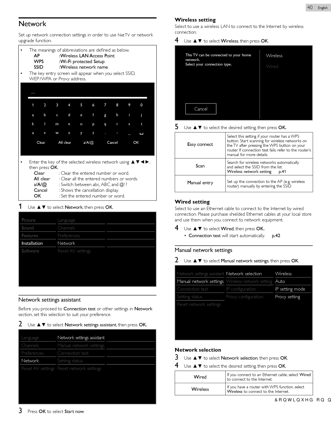 Philips 26PFL4907, 22PFL4907, 32PFL4907 user manual Network settings assistant, Manual network settings, Wps, Ssid 