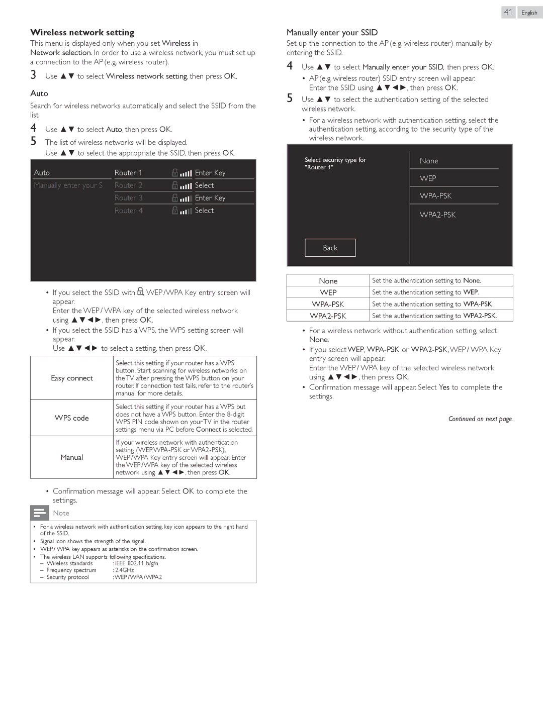 Philips 32PFL4907, 22PFL4907, 26PFL4907 user manual Manually enter your Ssid, Auto Router Enter Key, None, Back 