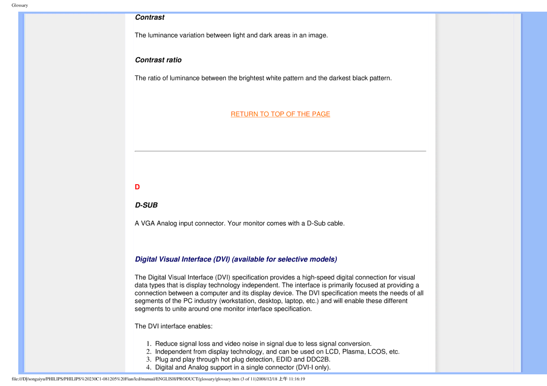 Philips 230C1 user manual Contrast ratio 