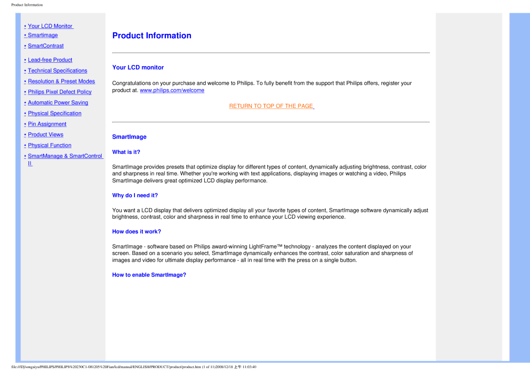 Philips 230C1 user manual What is it?, Why do I need it?, How does it work?, How to enable SmartImage? 