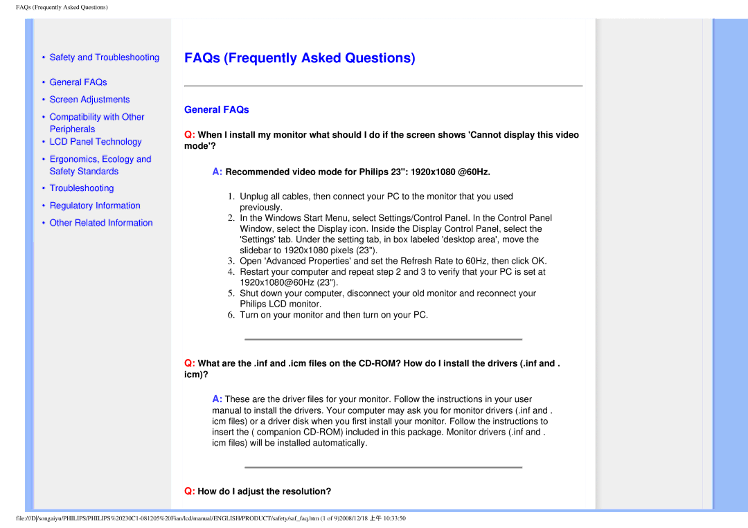 Philips 230C1 user manual FAQs Frequently Asked Questions, General FAQs 