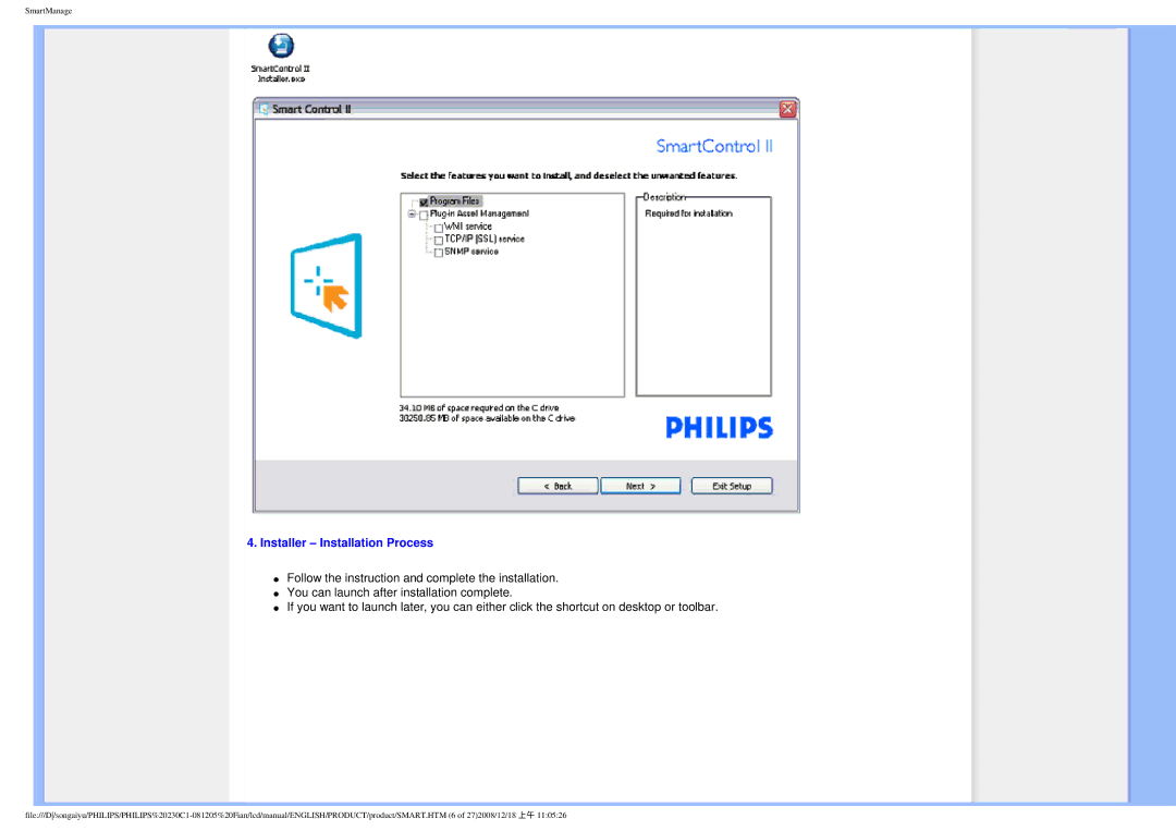 Philips 230C1 user manual Installer Installation Process 