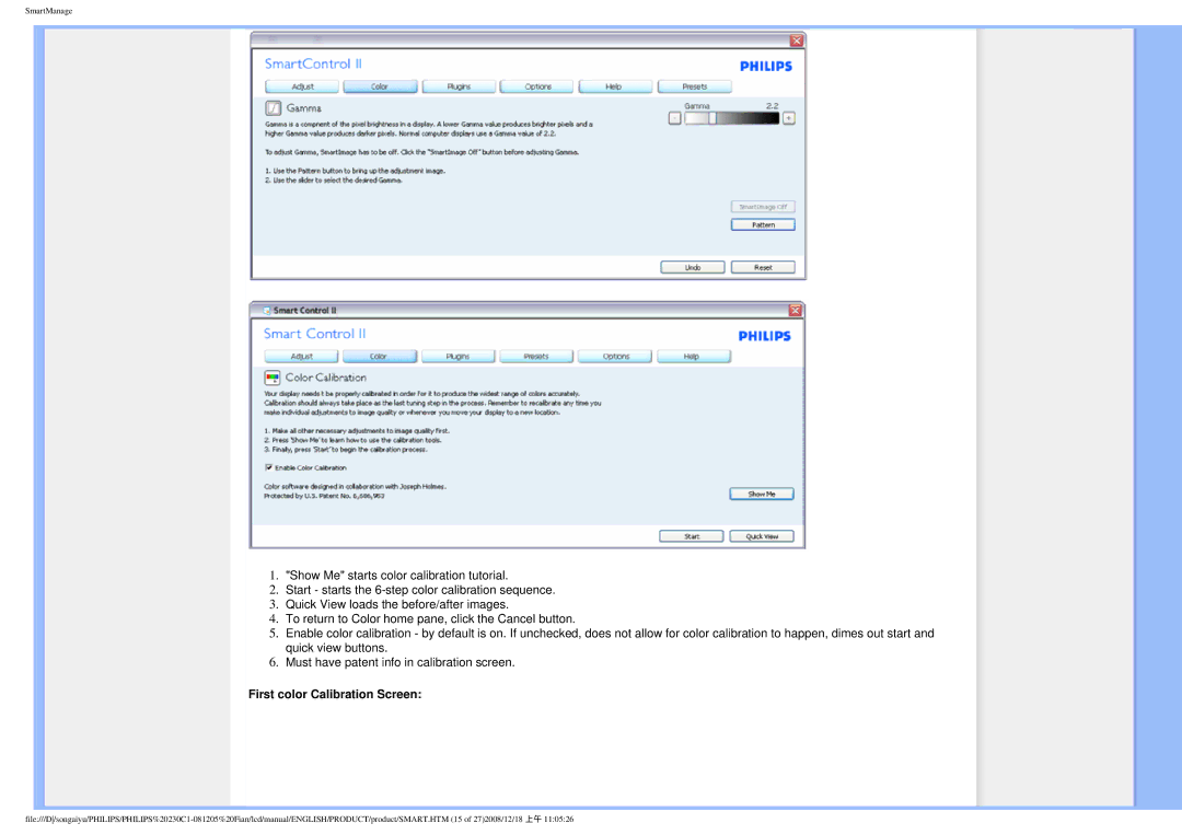 Philips 230C1 user manual First color Calibration Screen 