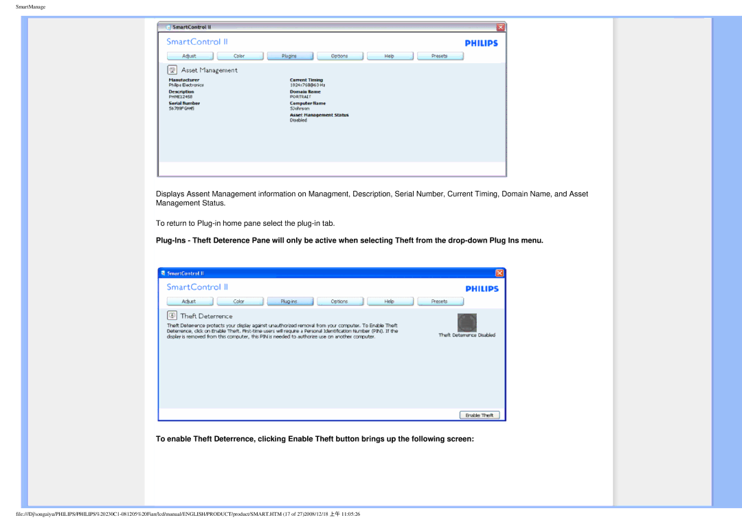 Philips 230C1 user manual SmartManage 