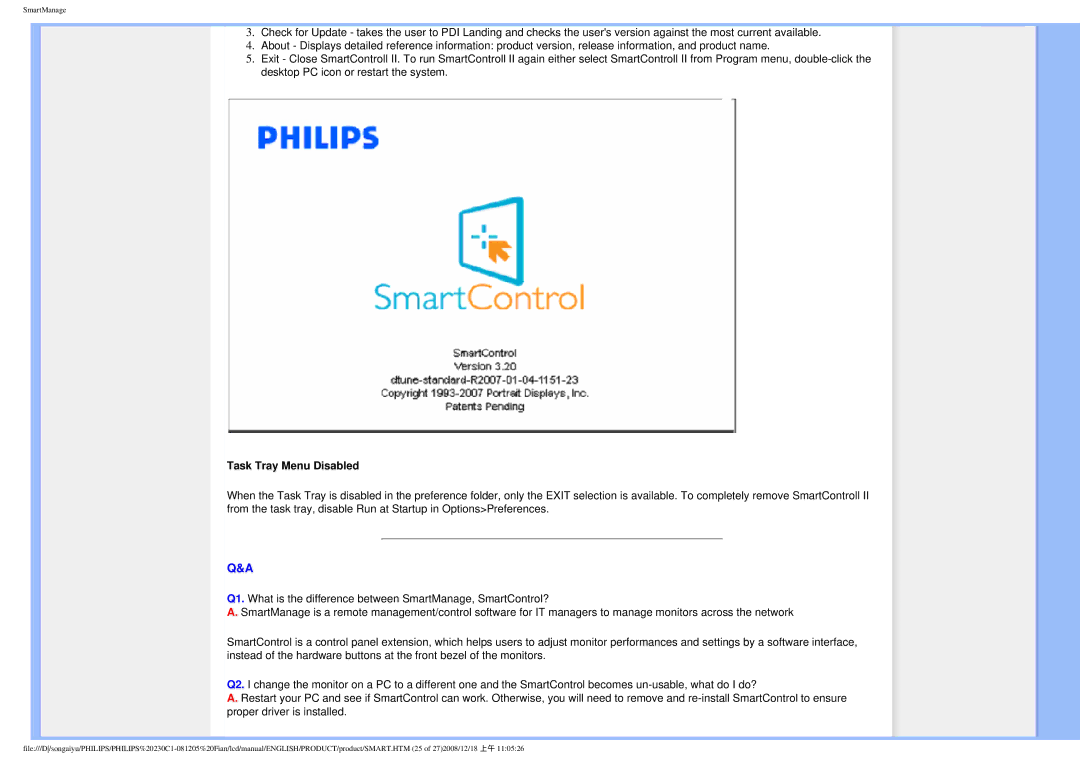 Philips 230C1 user manual Task Tray Menu Disabled 