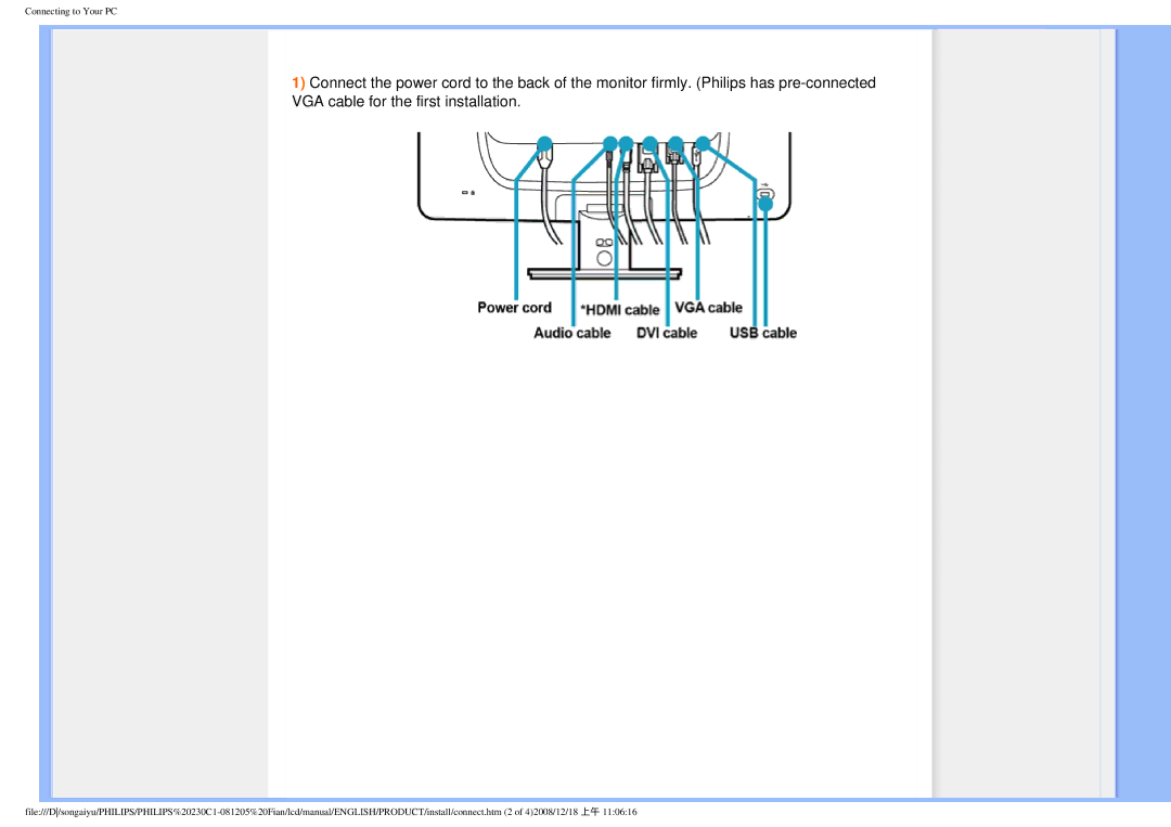 Philips 230C1 user manual Connecting to Your PC 