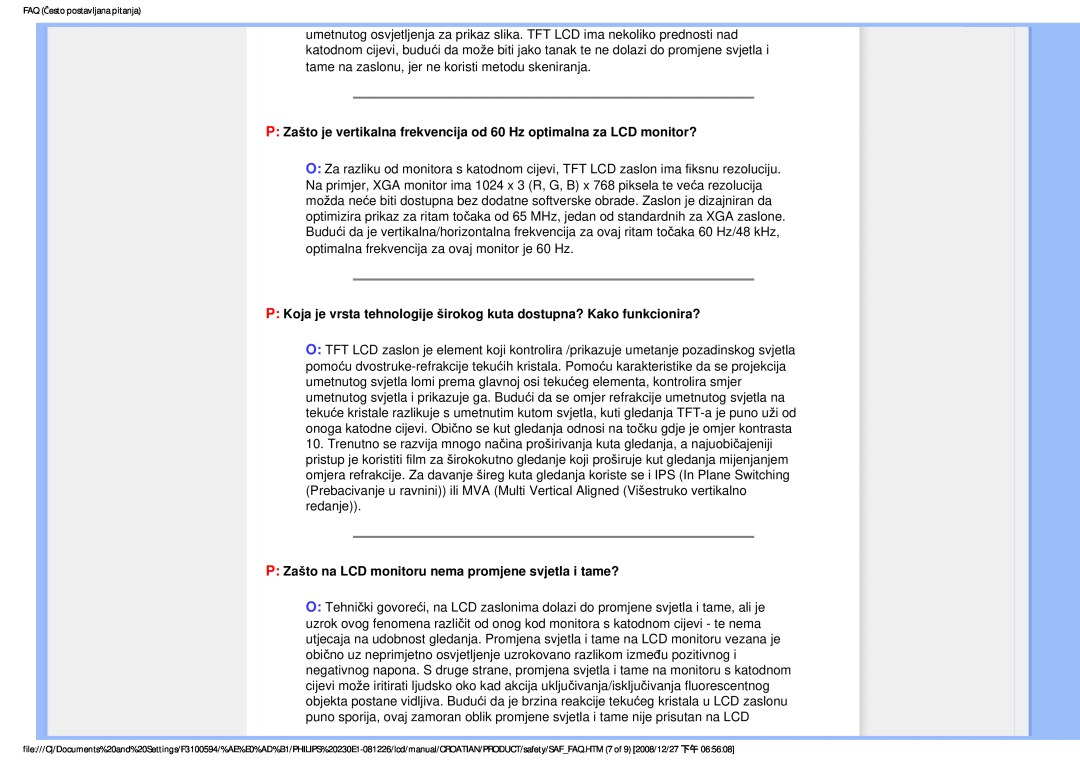 Philips 2.30E+03 user manual FAQ Često postavljana pitanja 