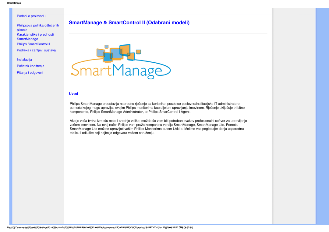 Philips 2.30E+03 SmartManage & SmartControl II Odabrani modeli, Uvod, Podaci o proizvodu, Philips SmartControl ll 