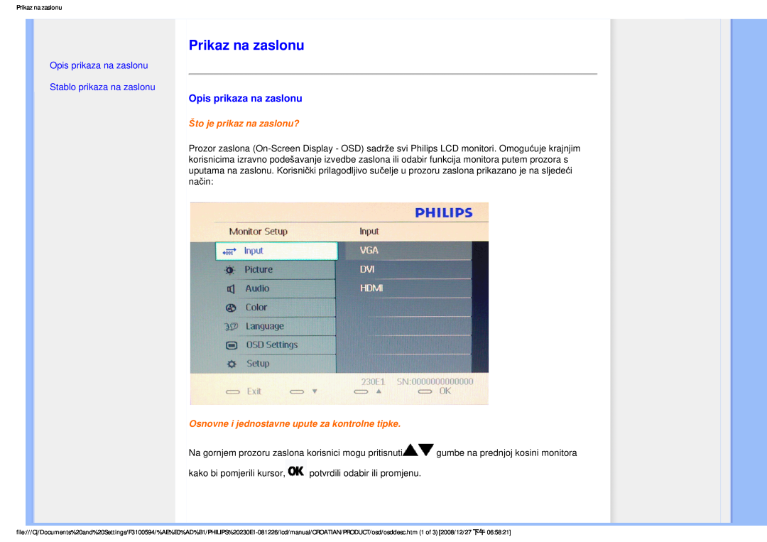 Philips 2.30E+03 Prikaz na zaslonu, Opis prikaza na zaslonu Stablo prikaza na zaslonu, Što je prikaz na zaslonu? 