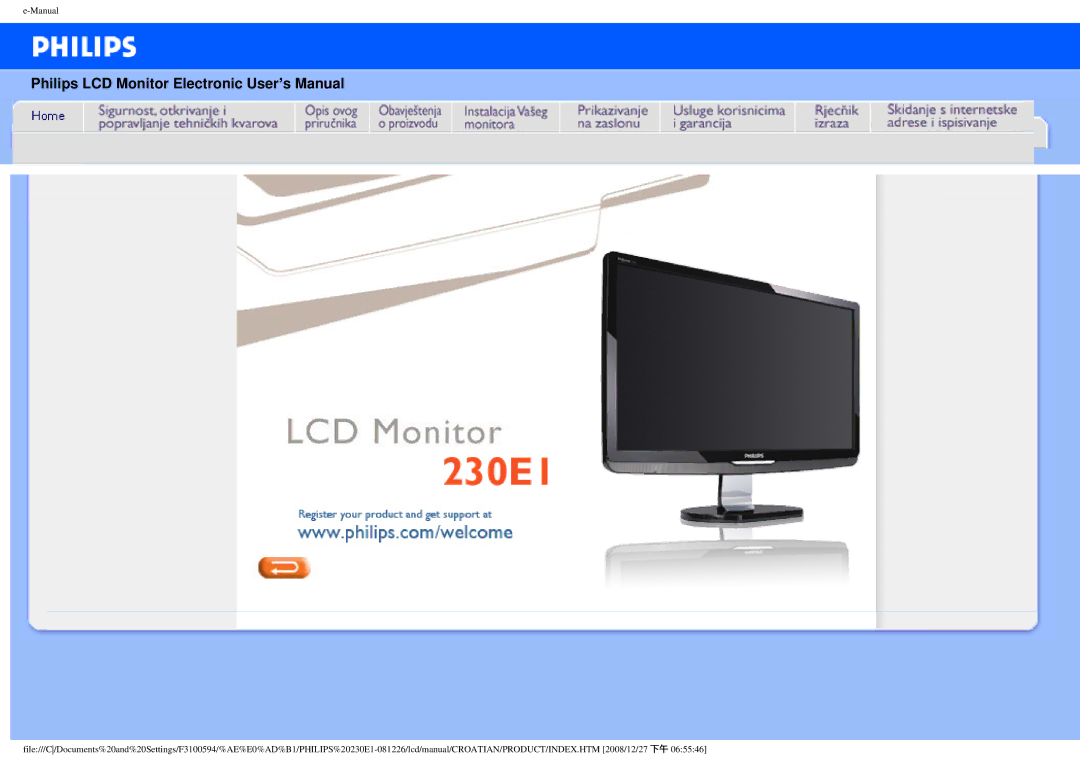 Philips 2.30E+03 user manual Philips LCD Monitor Electronic User’s Manual 