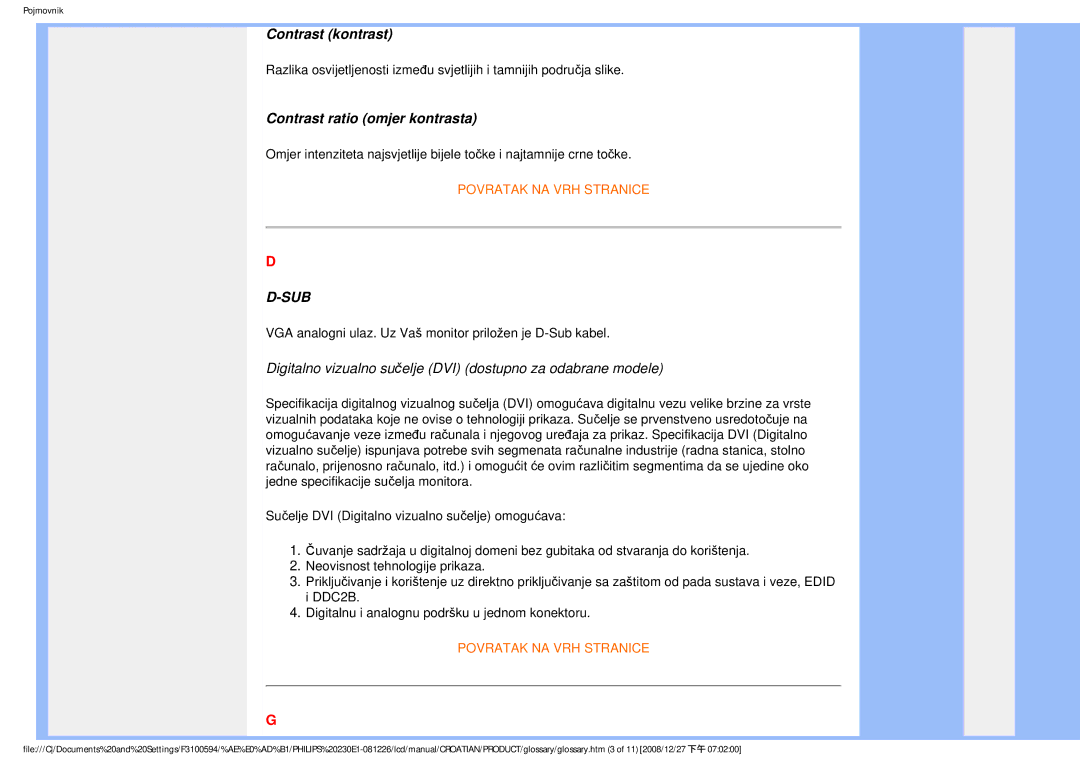 Philips 2.30E+03 user manual Contrast kontrast, Contrast ratio omjer kontrasta 