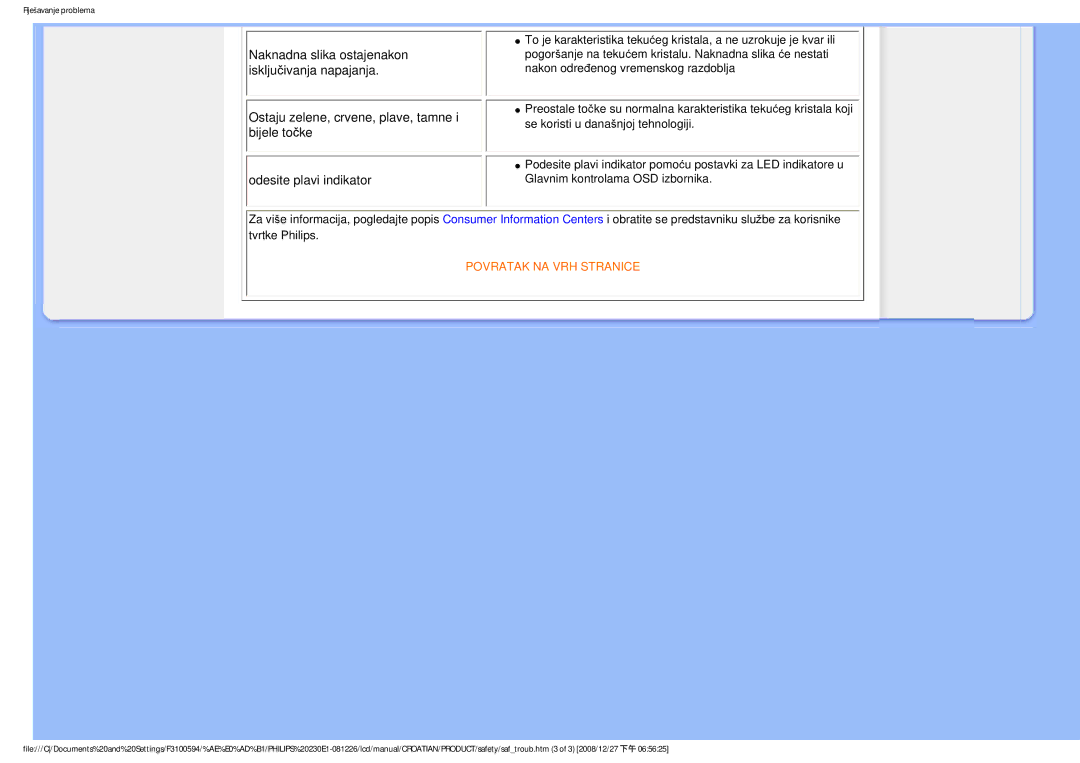 Philips 2.30E+03 user manual Povratak NA VRH Stranice 