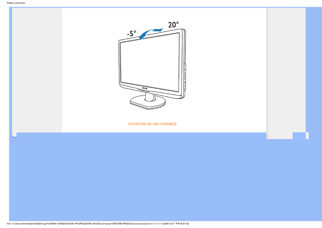 Philips 2.30E+03 user manual Povratak NA VRH Stranice 