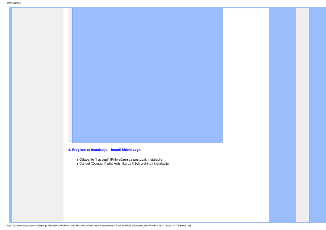 Philips 2.30E+03 user manual Program za instalaciju Install Shield Legal 