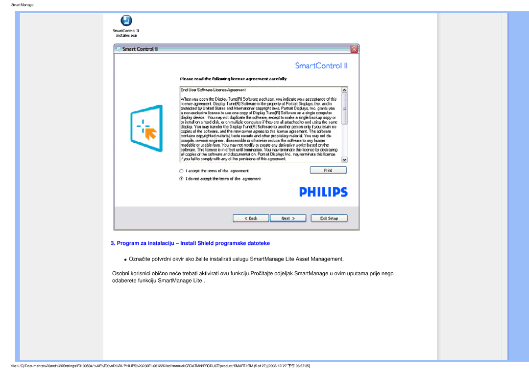 Philips 2.30E+03 user manual Program za instalaciju Install Shield programske datoteke 