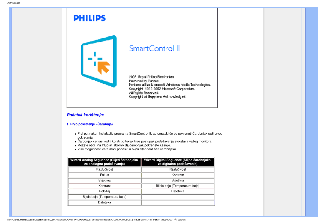 Philips 2.30E+03 user manual Početak korištenja 