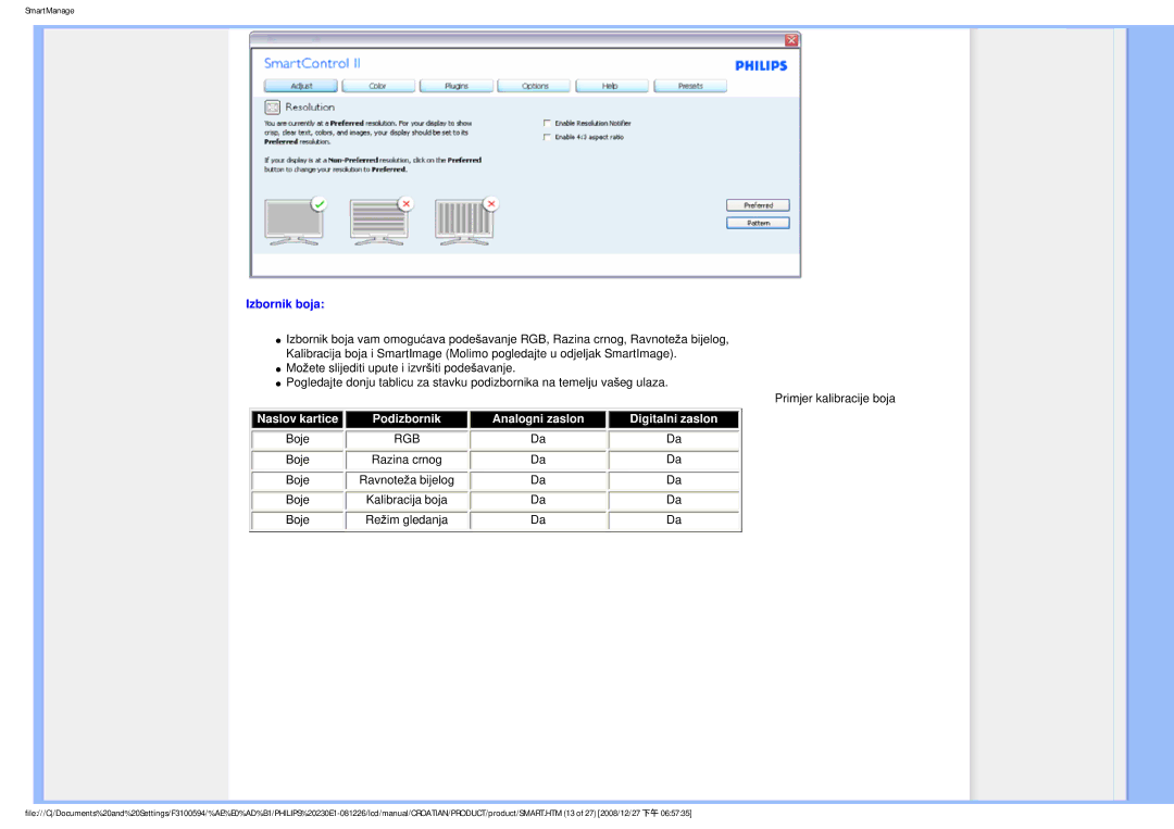 Philips 2.30E+03 user manual Izbornik boja 