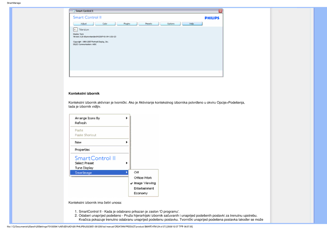 Philips 2.30E+03 user manual Kontekstni izbornik 