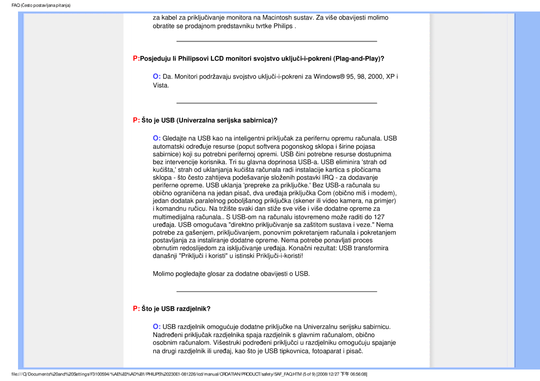 Philips 2.30E+03 user manual Što je USB Univerzalna serijska sabirnica?, Što je USB razdjelnik? 