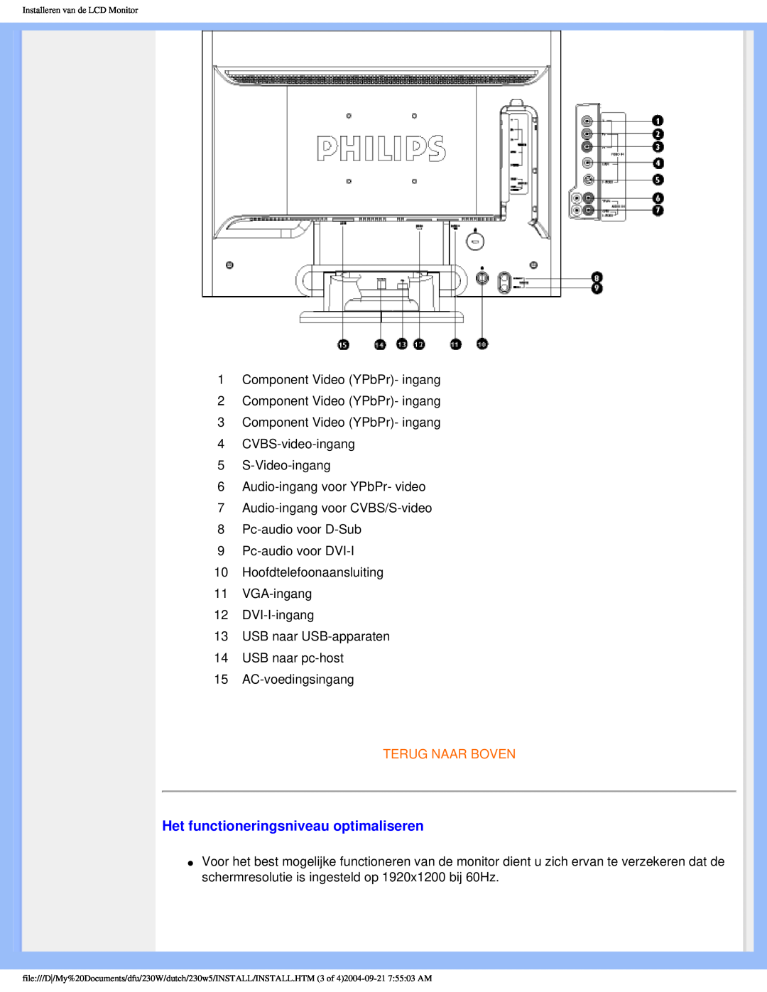 Philips 230W user manual Het functioneringsniveau optimaliseren, Terug Naar Boven 