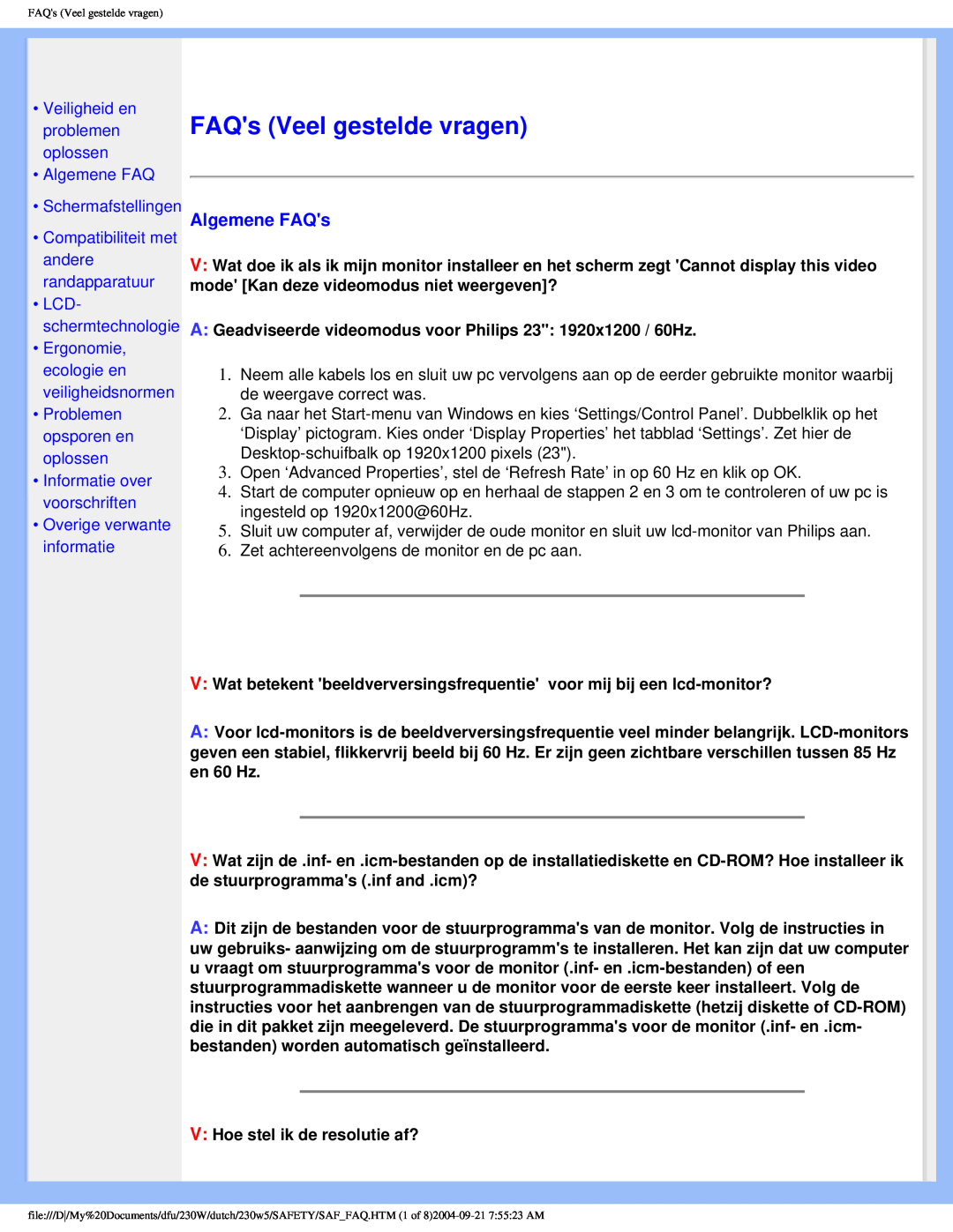 Philips 230W FAQs Veel gestelde vragen, Algemene FAQs, Veiligheid en problemen oplossen Algemene FAQ Schermafstellingen 