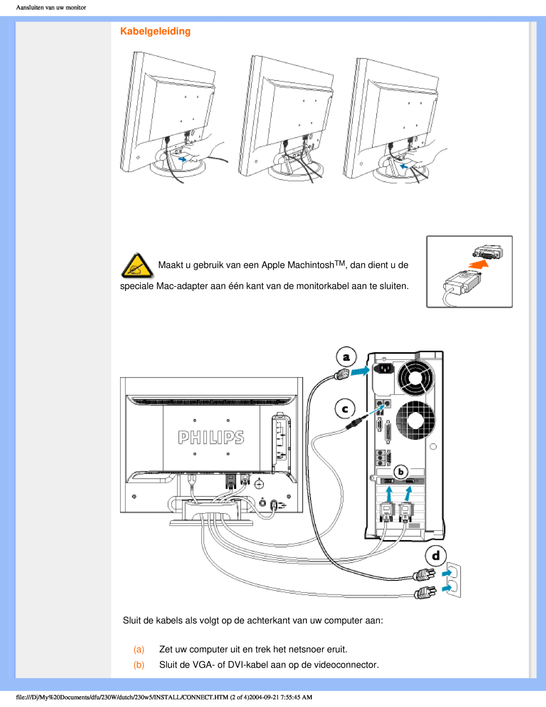 Philips 230W user manual Kabelgeleiding 