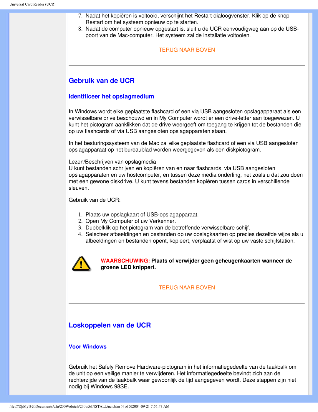 Philips 230W user manual Gebruik van de UCR, Identificeer het opslagmedium 