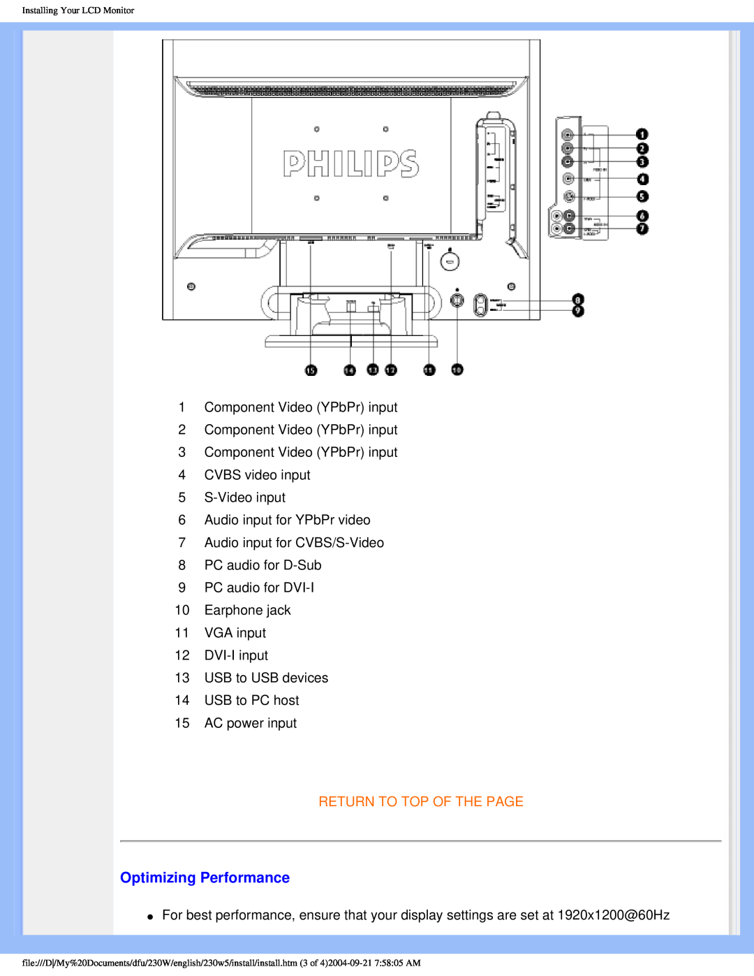 Philips 230w5 user manual Optimizing Performance, Return To Top Of The Page 