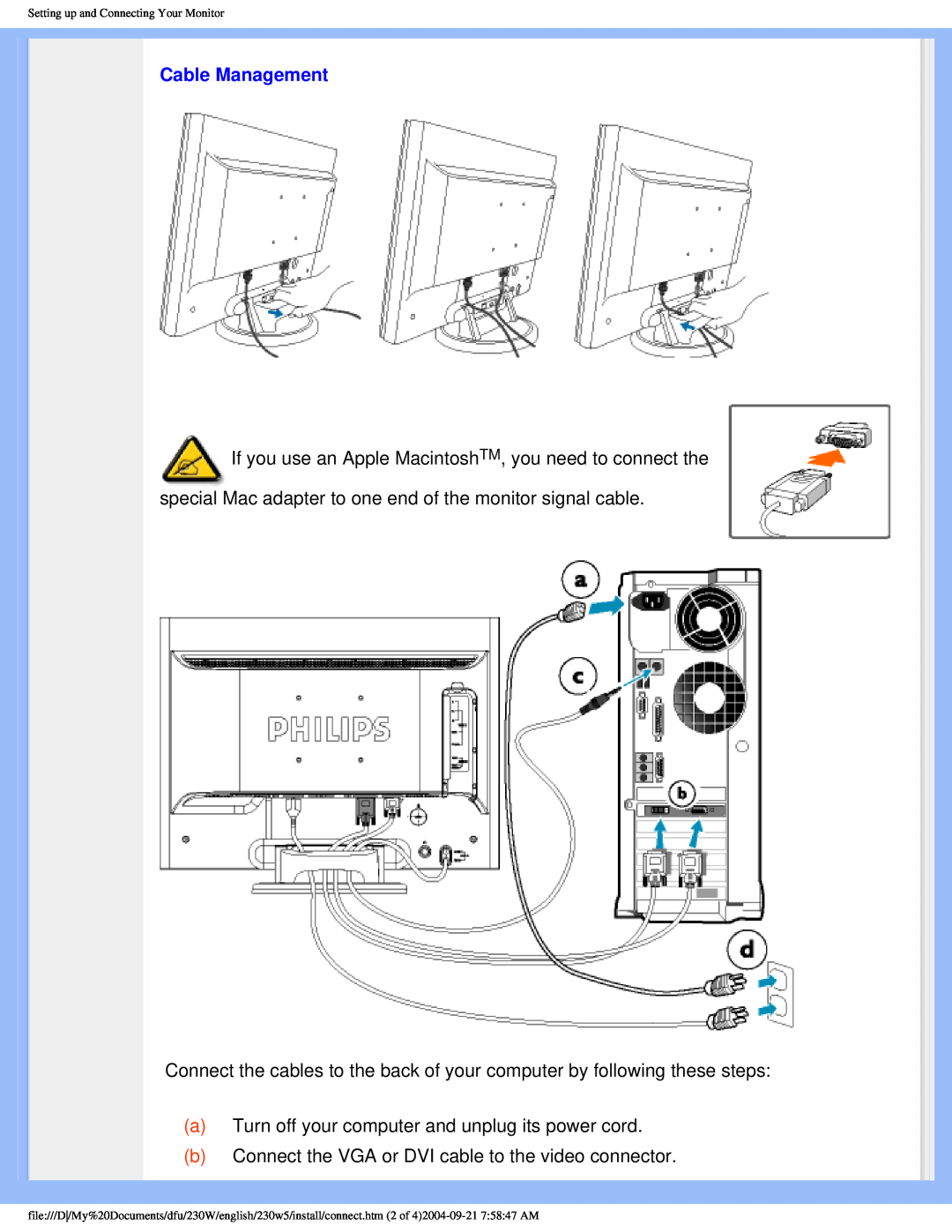 Philips 230w5 user manual Cable Management 