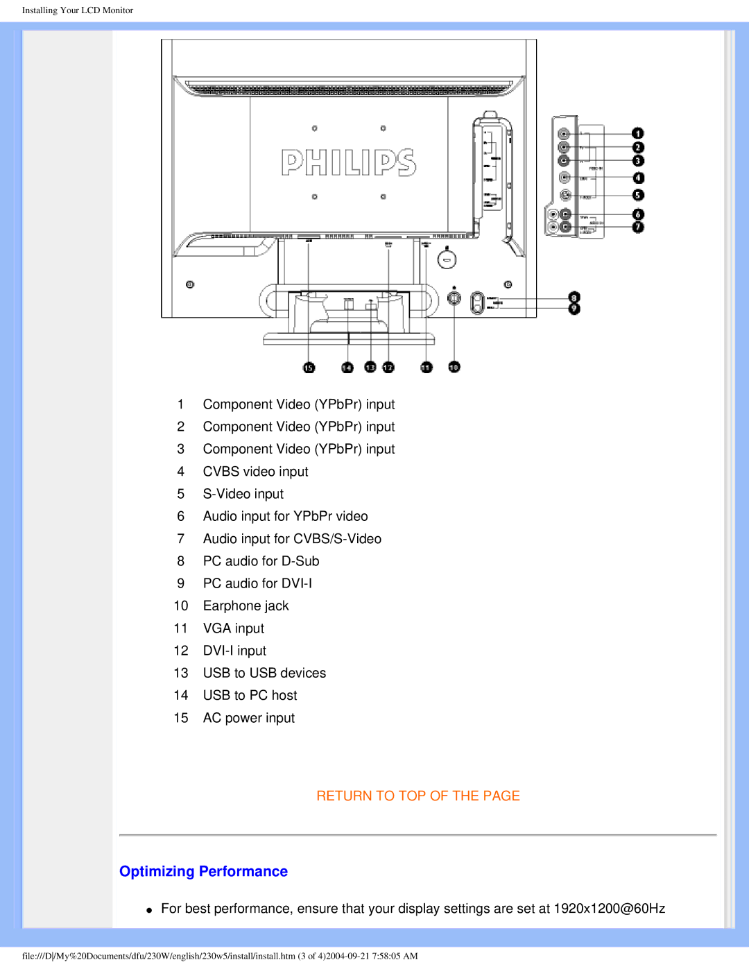 Philips 230w5 user manual Optimizing Performance 