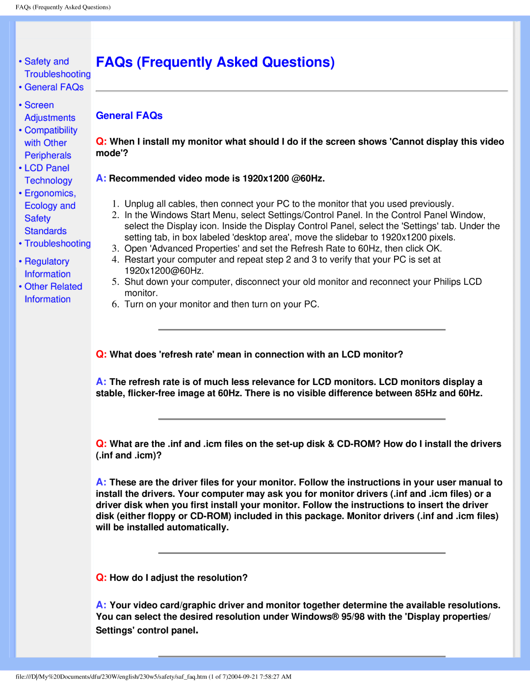 Philips 230w5 user manual FAQs Frequently Asked Questions, General FAQs 