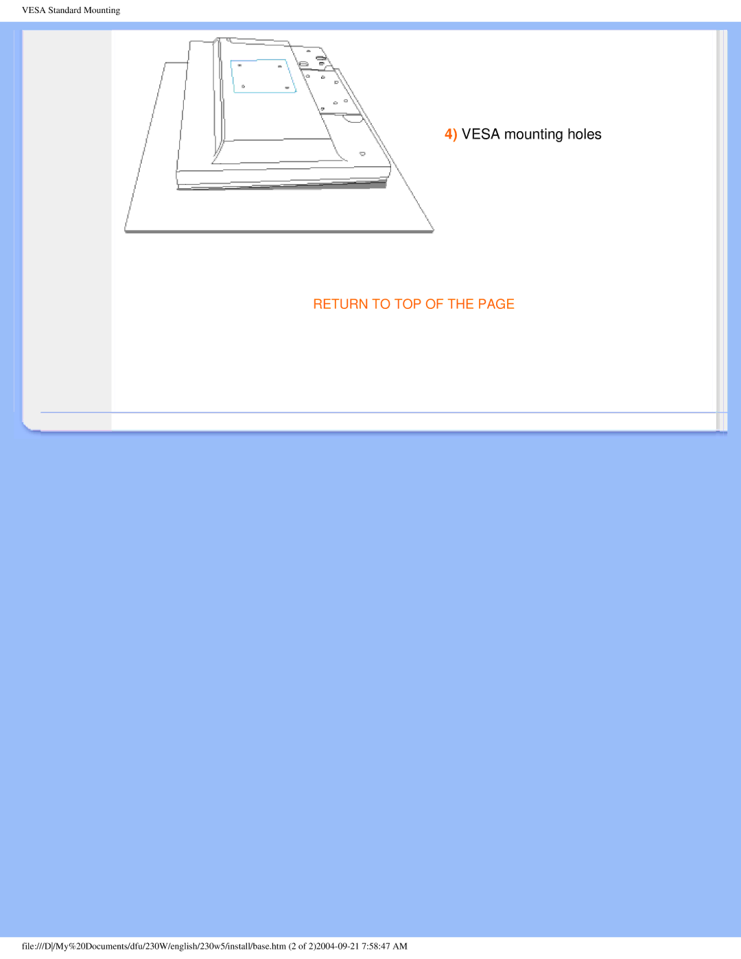 Philips 230w5 user manual Vesa mounting holes 