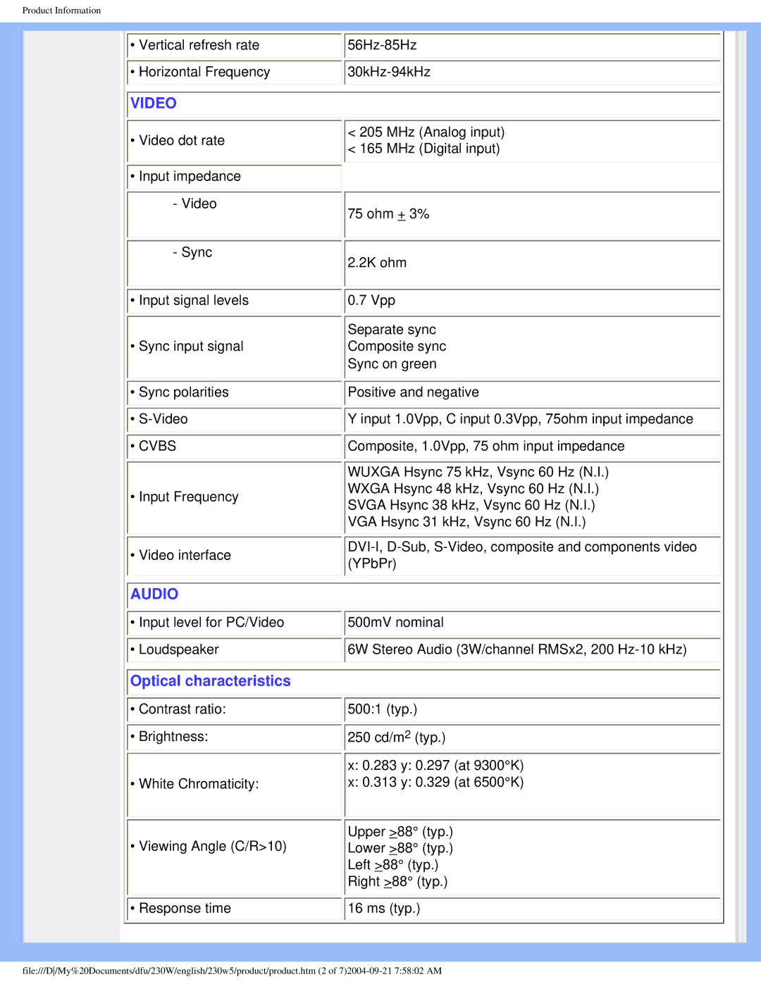 Philips 230w5 user manual Video 