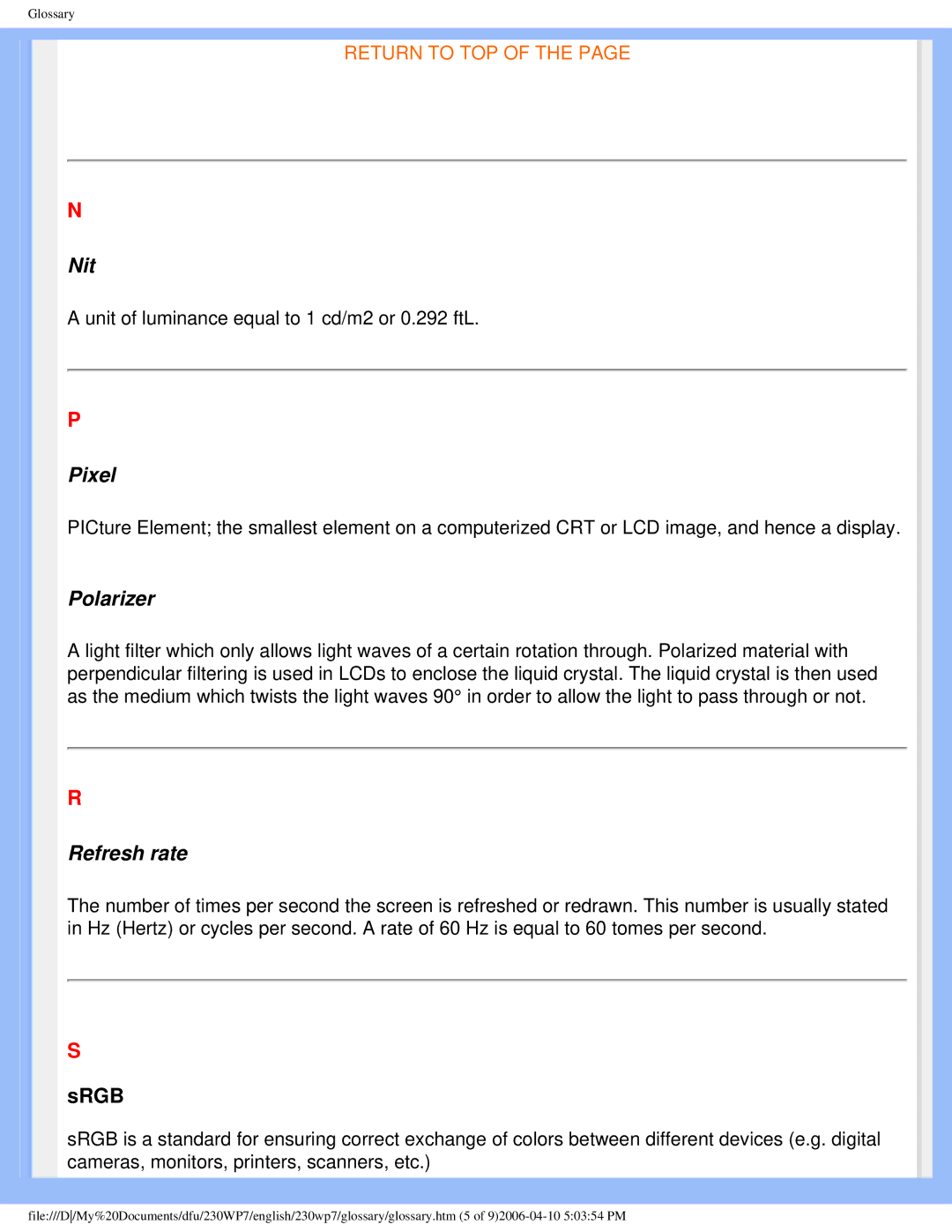 Philips 230WP7 user manual Nit 