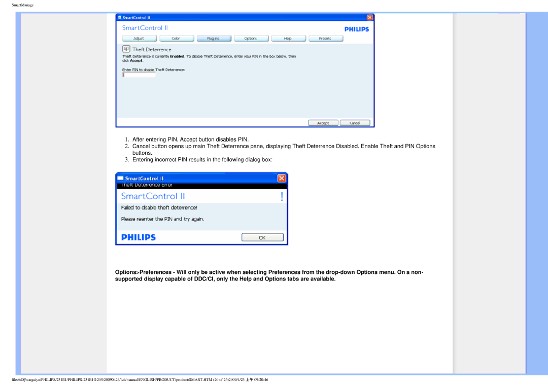 Philips 2.31E+03 user manual SmartManage 