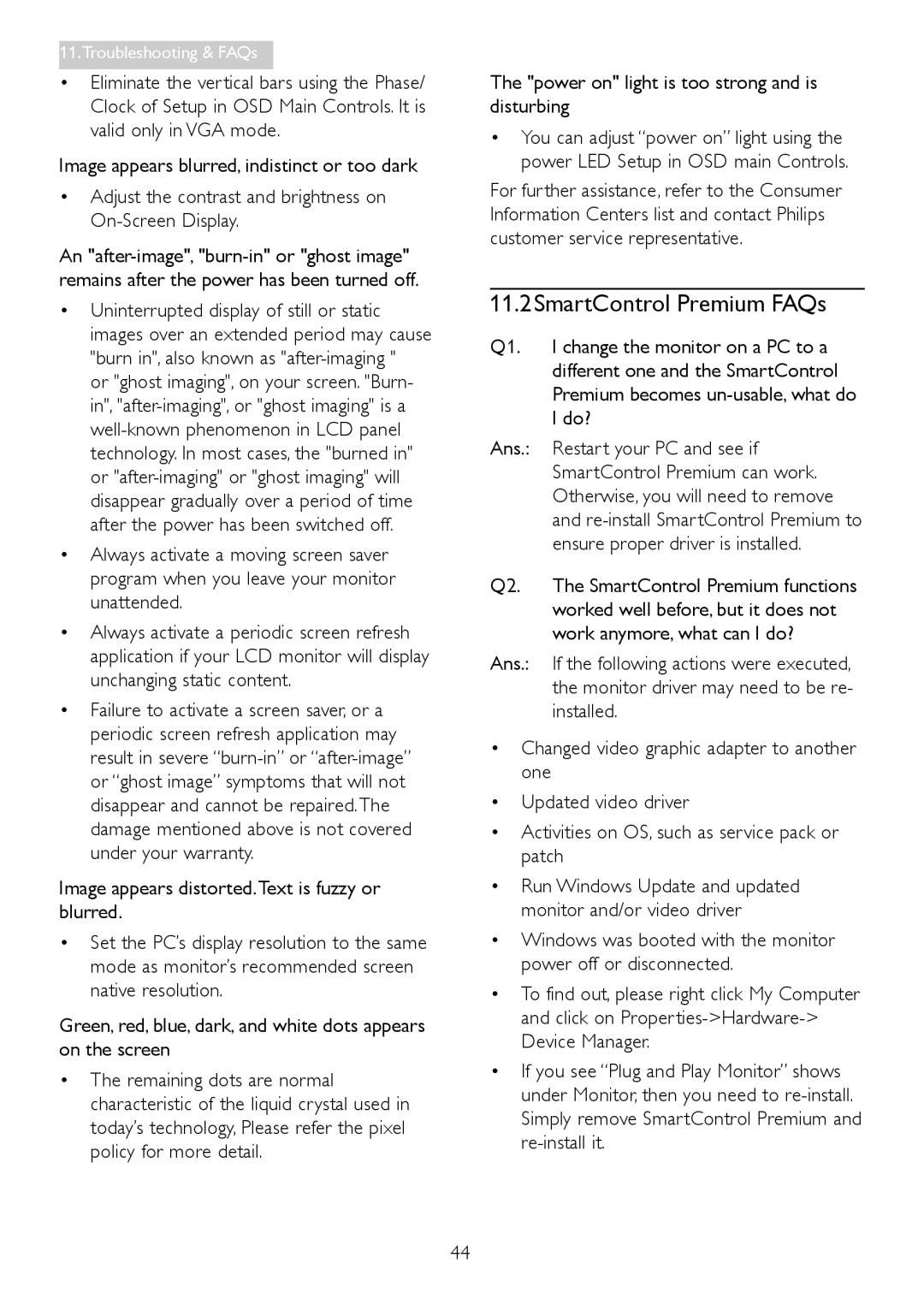 Philips 231P4QPYK, 231P4QRY user manual 11.2SmartControl Premium FAQs, Image appears distorted.Text is fuzzy or blurred 