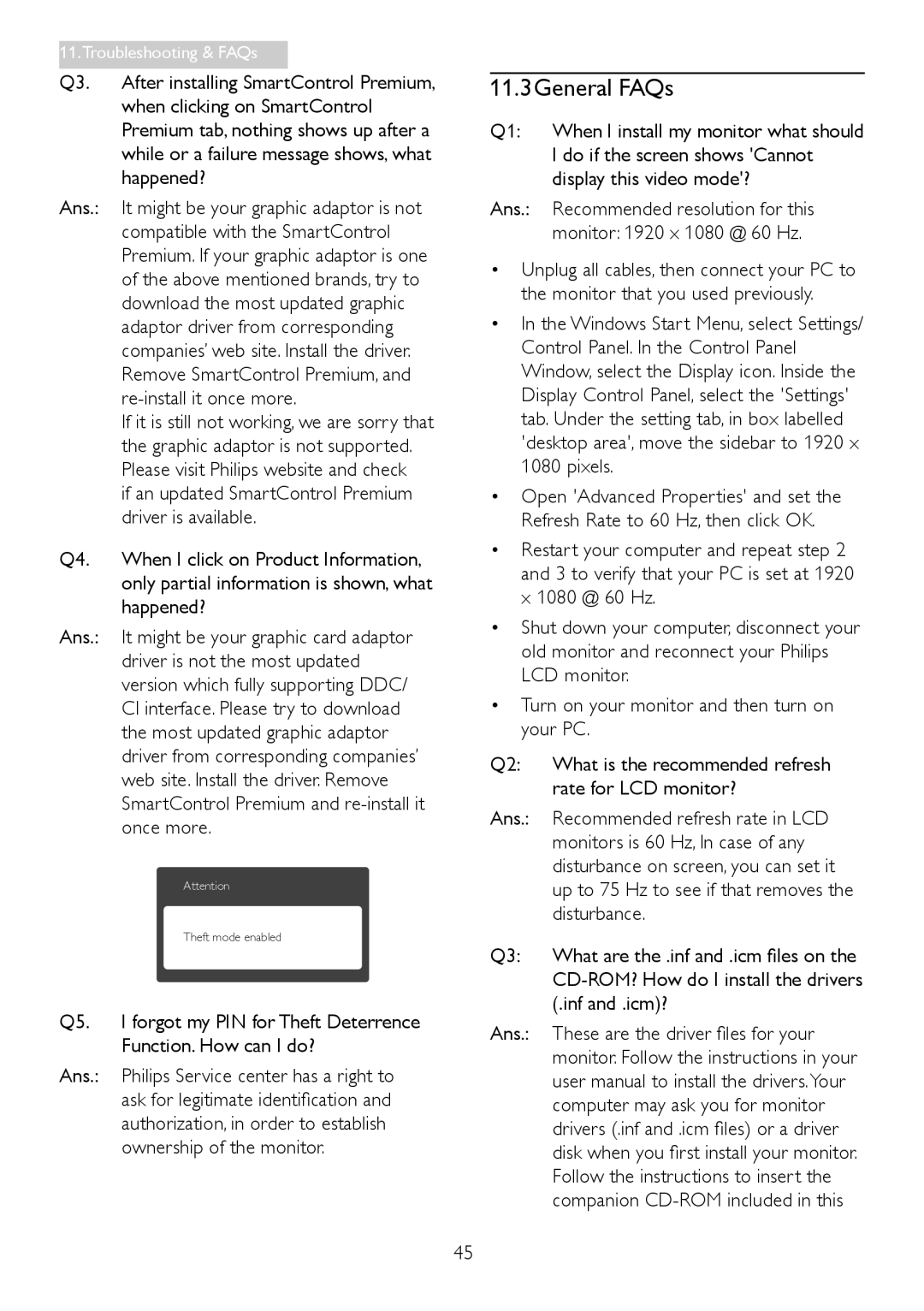 Philips 231P4QRY, 231P4QPYK user manual 11.3General FAQs, Do if the screen shows Cannot, Display this video mode? 