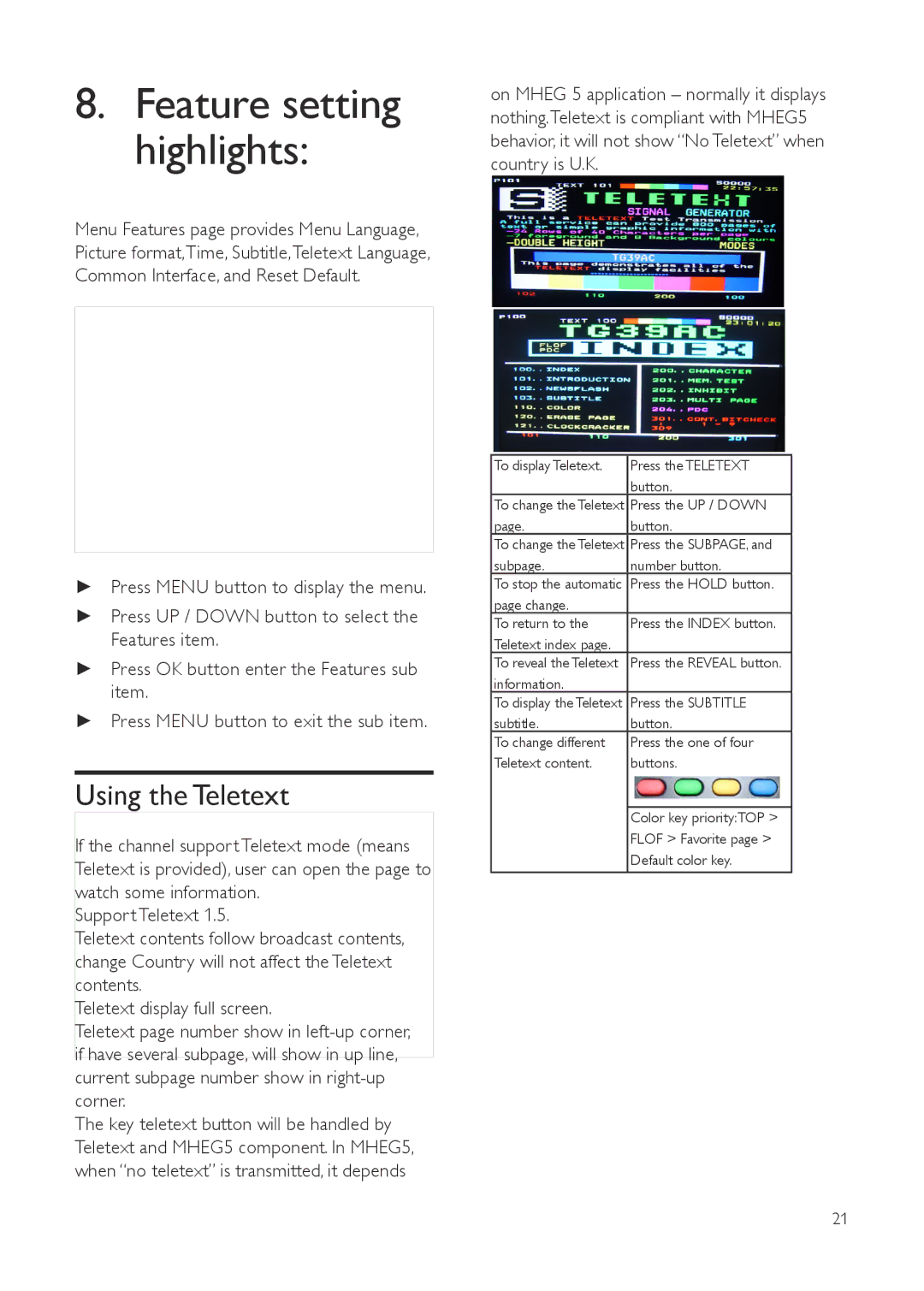 Philips 221T1, 231T1, 201T1SB/00 user manual Feature setting highlights, Using the Teletext 